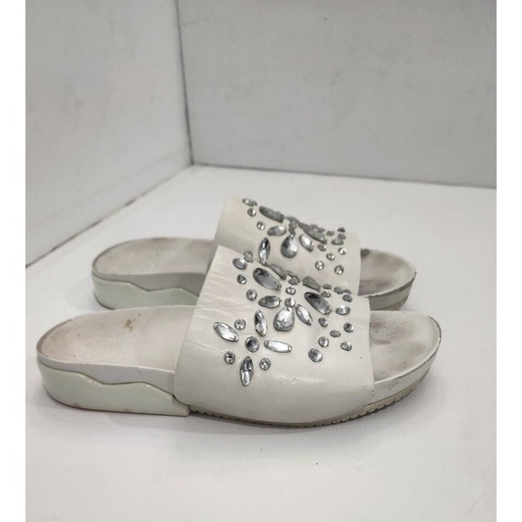 Tory Burch Womens Brae Rhinestones Crystals Embellished Leather Slides White 6.5 - Picture 3 of 8